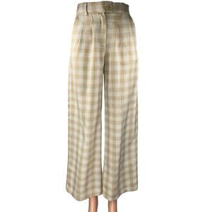 Princess Polly Beige White Plaid Pleated Wide Leg Trouser Casual Pants Size 0